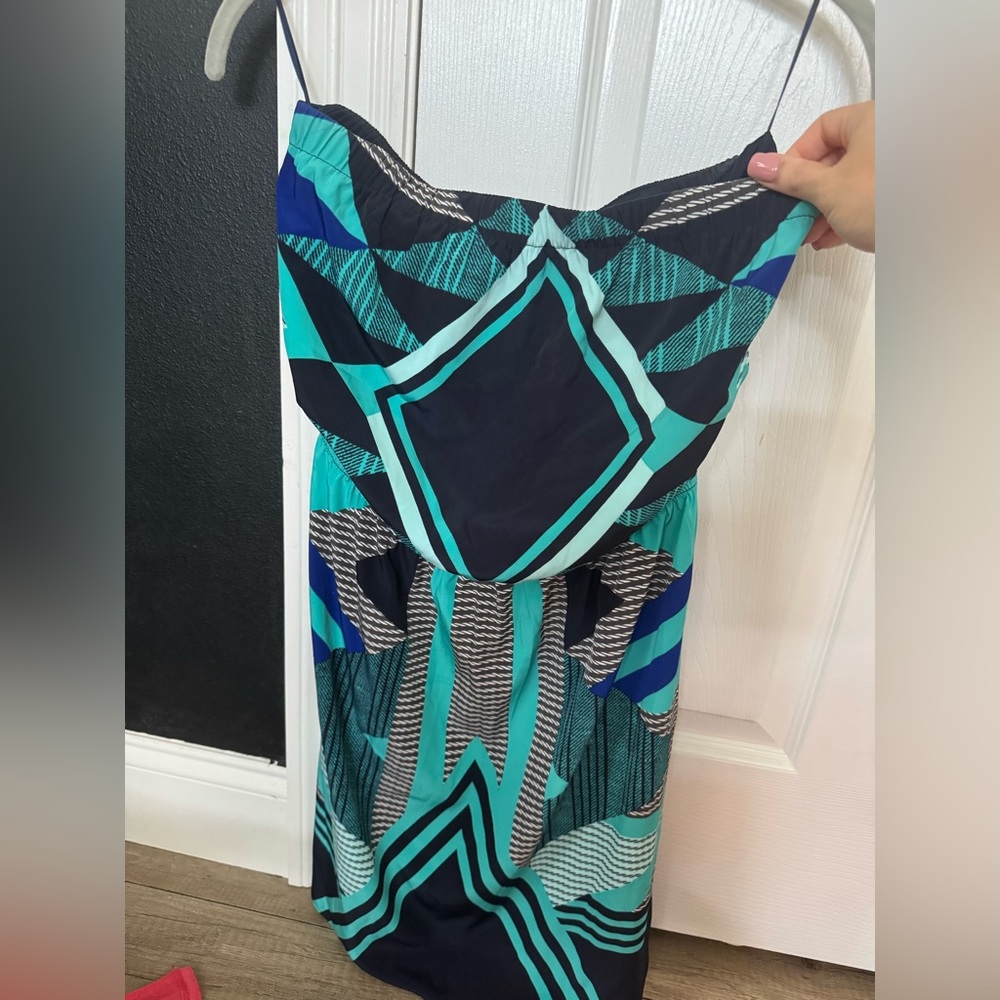 Express Strapless Dress in Blue and Black